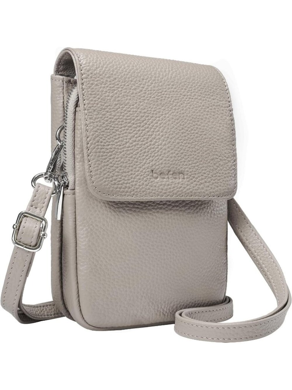 Women's Beige Gray Genuine Leather Small Crossbody Bag RFID Blocking Card Slots